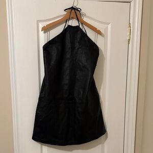 Zara Black Genuine Leather Backless Halter Dress - NEW with Tags